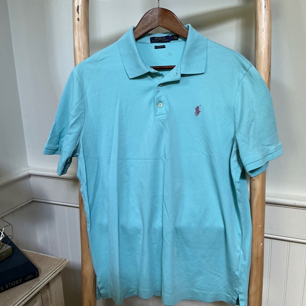 Polo Ralph Lauren Mens Classic Fit Cotton Polo Shirt Light Blue Turquoise Large
